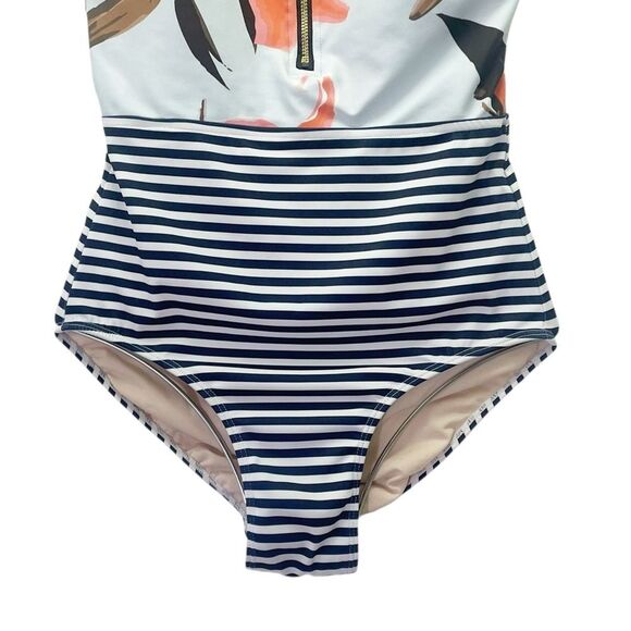 Albion Bombshell Seaglass One Piece Swimsuit Size Small Floral Stripe Zip Front - Picture 8 of 13